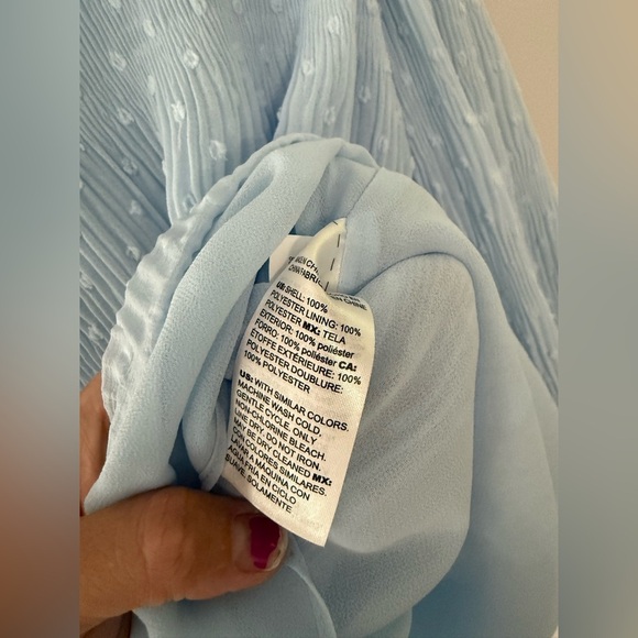 White House Black Market Light Blue Dot Poplin Sheer Lined Blouse Long Sleeve XS - Picture 5 of 9